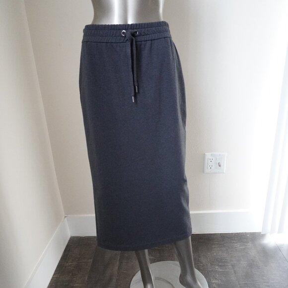 Brunello Cucinelli Midi Skirt Cotton Stretch Charcoal Gray Size Medium New Tag - Picture 3 of 6